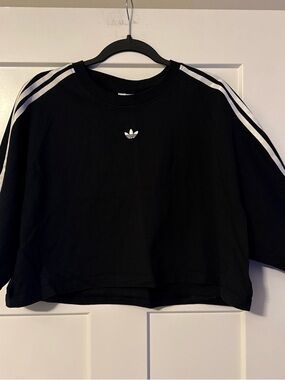 adidas Black Crop Sweatshirt with White Stripes